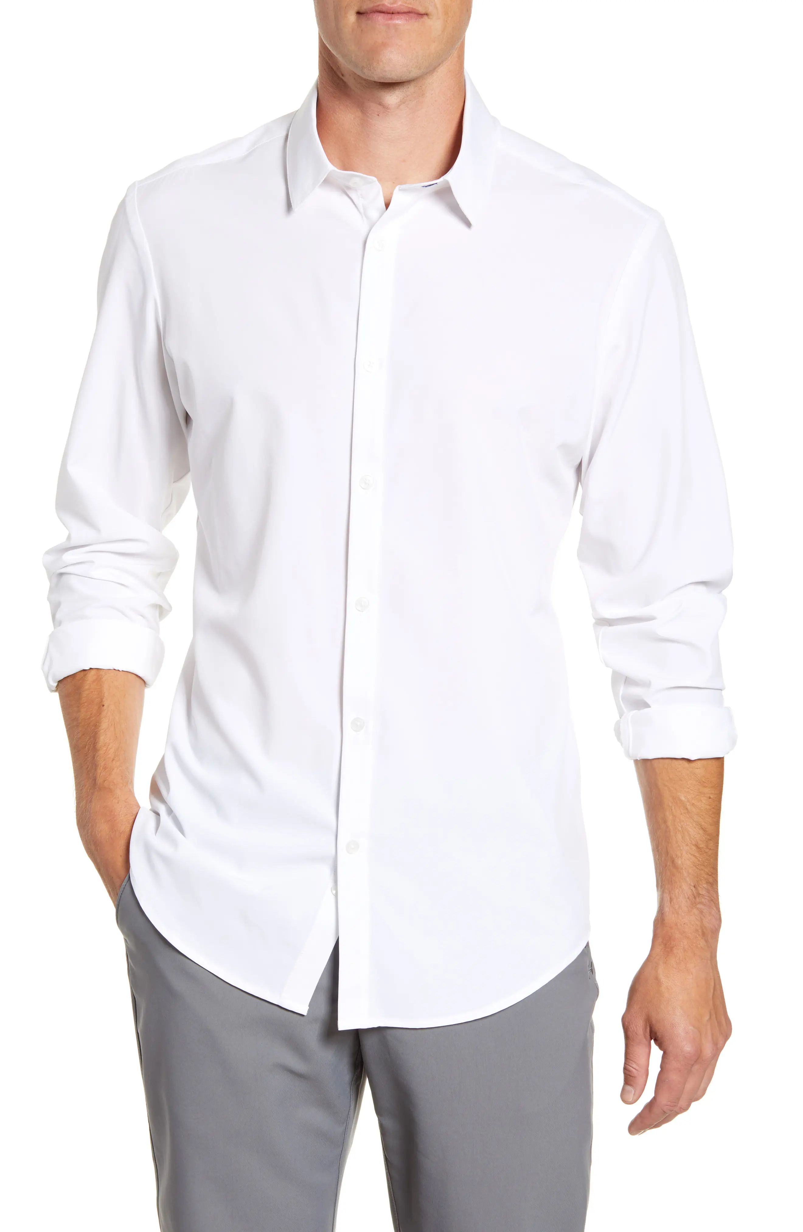 Men's Mizzen+Main Manhattan Trim Fit Shirt, Size Small - White | Nordstrom