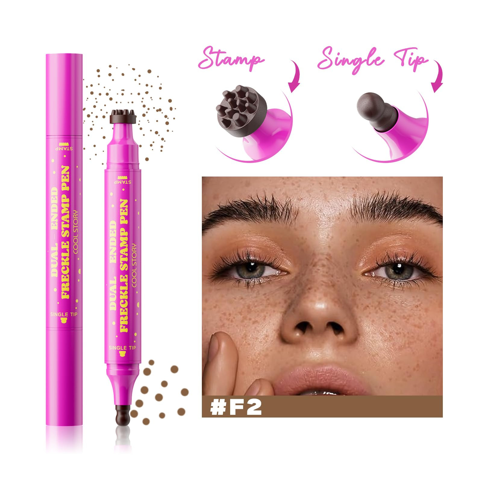 Beauty Glazed Dual-Ended Freckle Stamp Pen – Realistic Faux Freckles Makeup with Soft Sponge Stamp & Precision Tip – Waterproof Long-Lasting Freckle Marker for Natural or Bold Looks (02 Mousy Brown) | Amazon (US)