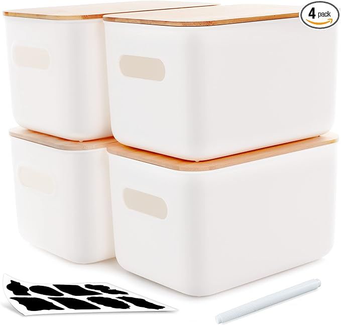 Citylife 4 Packs Plastic Storage Bins with Bamboo lids Stackable Storage Containers for Organizin... | Amazon (US)