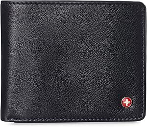 alpine swiss Men's Genuine Leather Wallet Slim Flip-out Bifold, Black, One Size | Amazon (US)