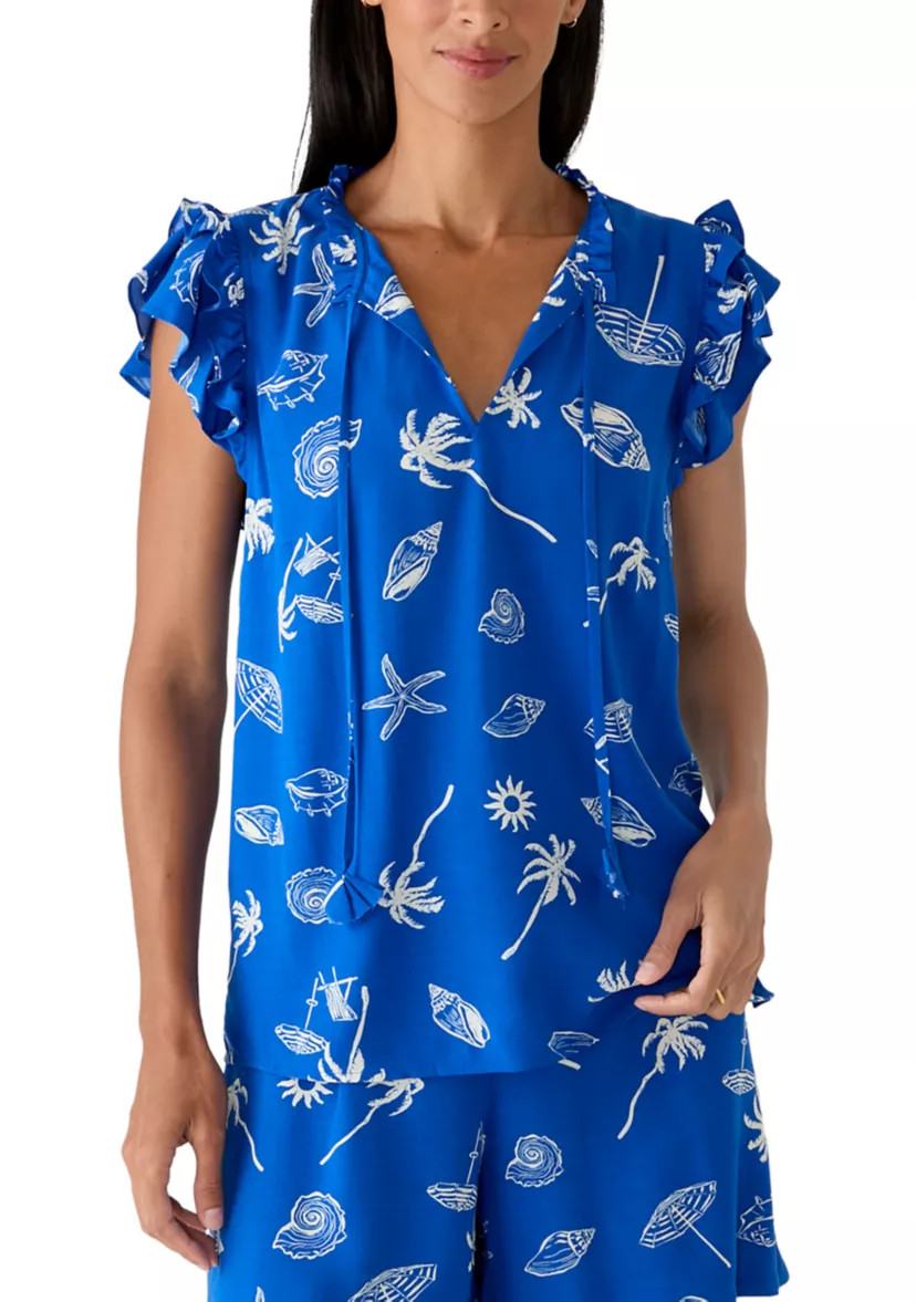 Women's Flutter Sleeve Split Neck Peasant Top | Belk