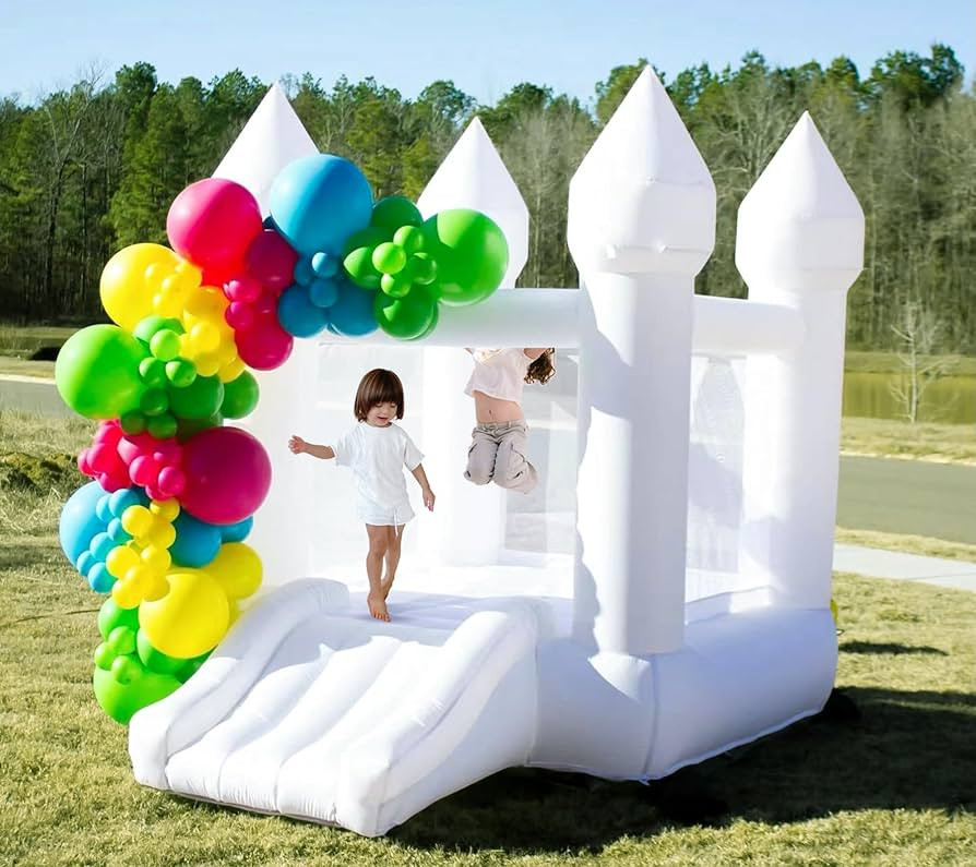Small Inflatable Bounce House, White Bounce House Jumping Castle with Slide, Blower, Patches, Flo... | Amazon (US)