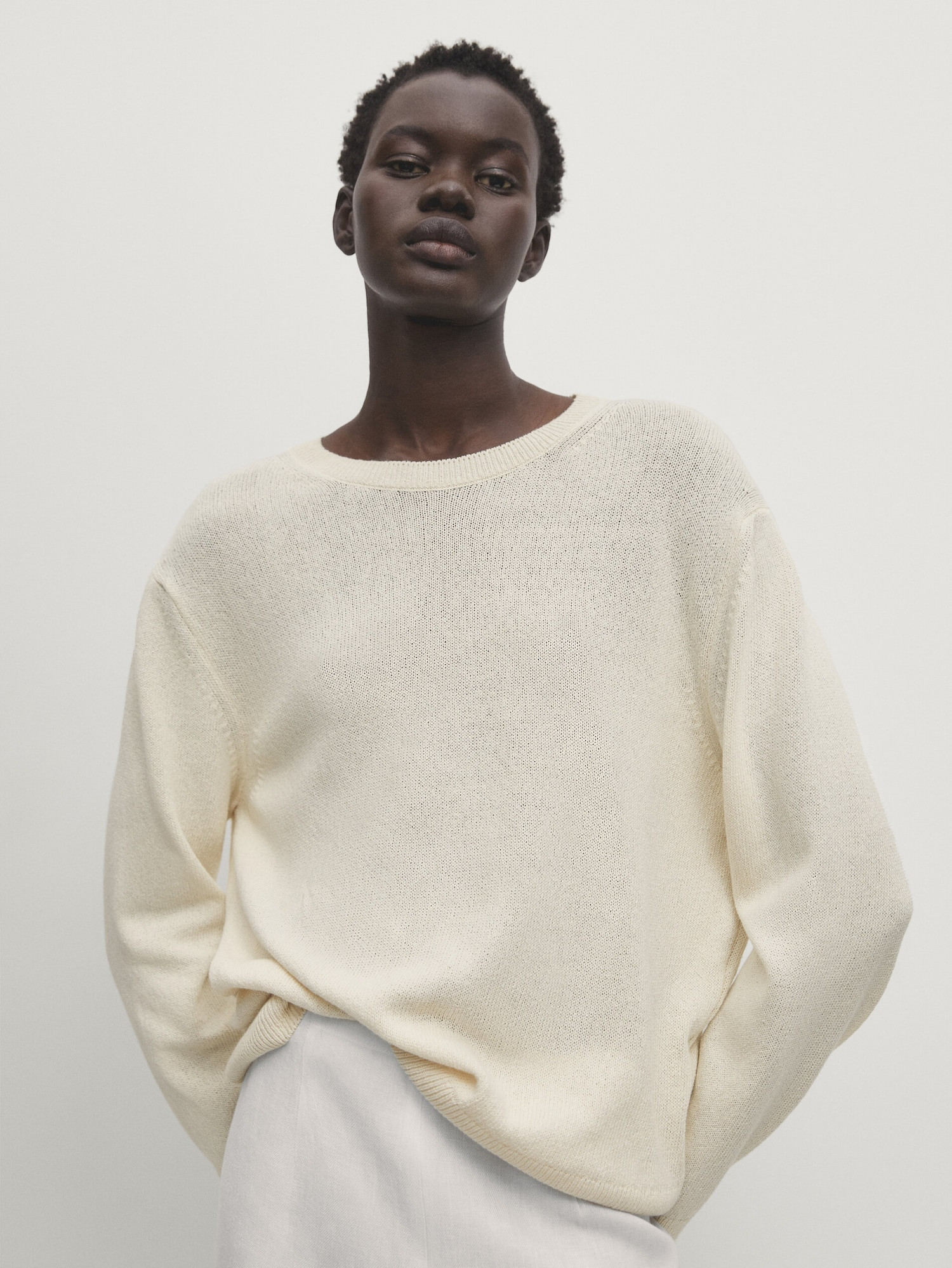 100% cotton crew neck sweater | Massimo Dutti US