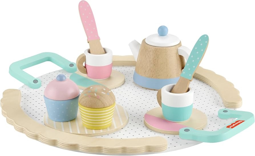 Fisher-Price Wooden Toy Tea Set with Teapot, Cups and Saucers, 12 Wood Pieces for Preschool Prete... | Amazon (US)