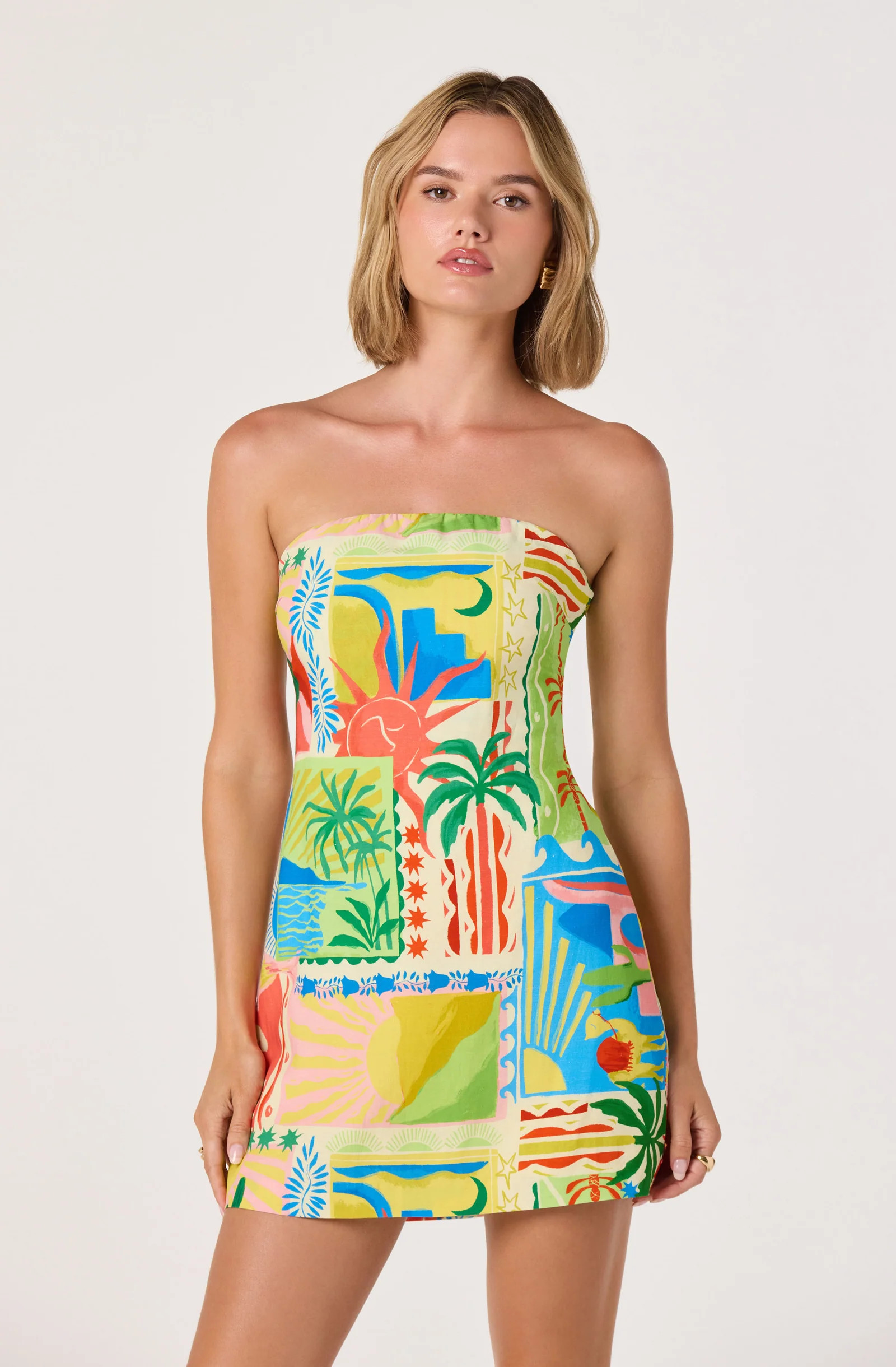 Fatima Oasis Print Strapless Mini Dress - Sunset oasis / XS | ASTR The Label (US)