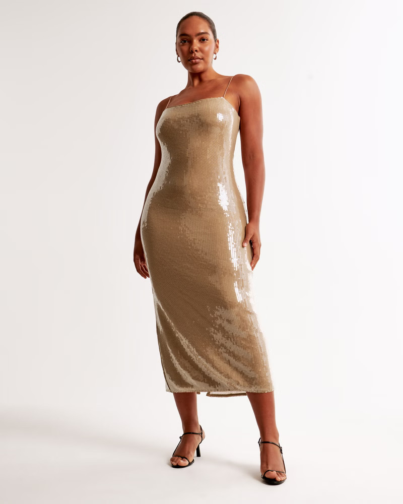 Sequin Straight Neck Midi Dress | Abercrombie & Fitch (US)