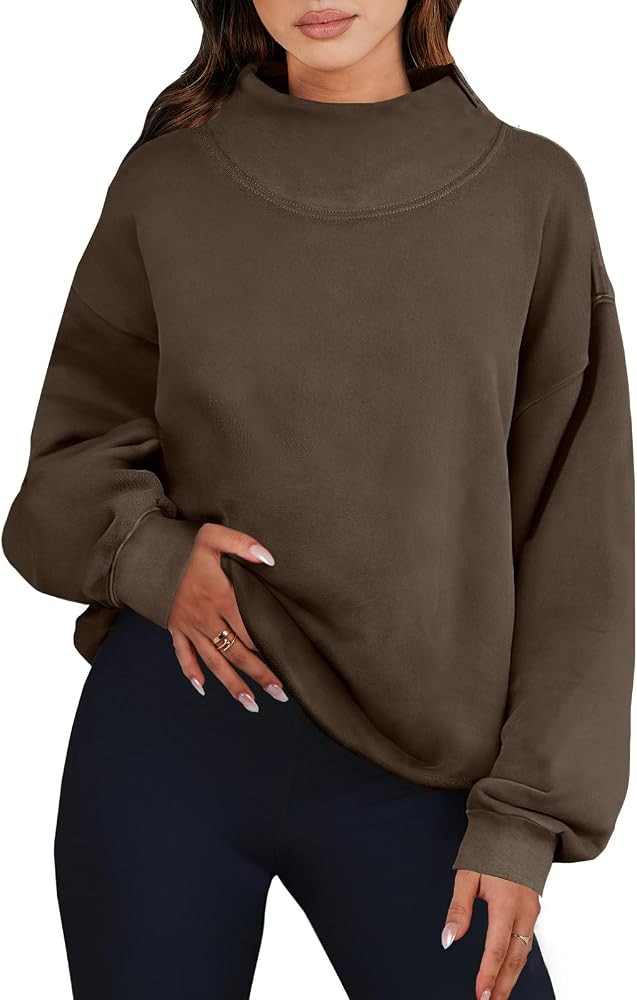ANRABESS Womens Mock Neck Sweatshirt Oversized Pullover     Cozy Fall Fashion Long Sleeve Tops, C... | Amazon (US)