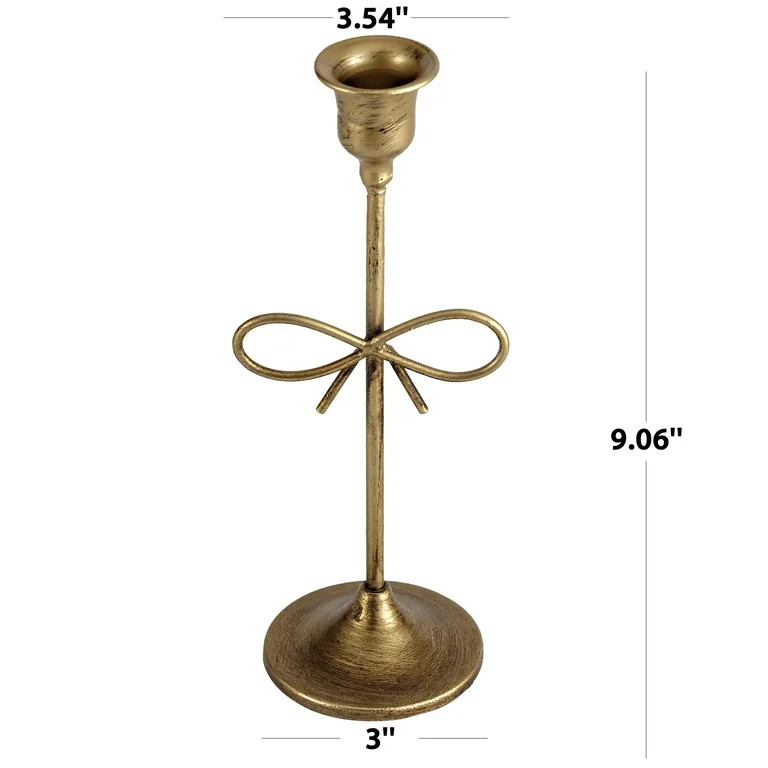 Home Decor Collection Gold Metal 9.06" Taper Tabletop Indoor Candle Holder, with Bow Accent | Walmart (US)