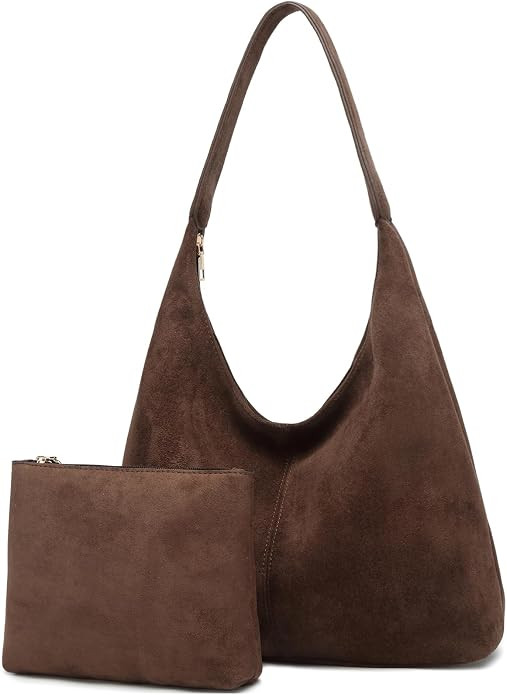 Slouchy Suede Hobo bag for Women Casual Shoulder Bag Soft Cresent Tote Purse Handbag Work Travel | Amazon (US)