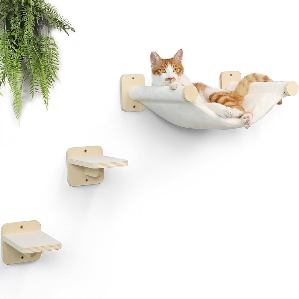 FUKUMARU Cat Wall Hammock with Two Steps Set, Modern Cat Climbing Shelves Furniture, Kitty Bed wi... | Amazon (US)