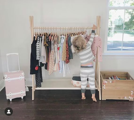 Clothing Rack, Dress Up Storage, Childrens Decor, Kids Clothing, Wooden Rack With Storage Shelf, ... | Etsy (US)