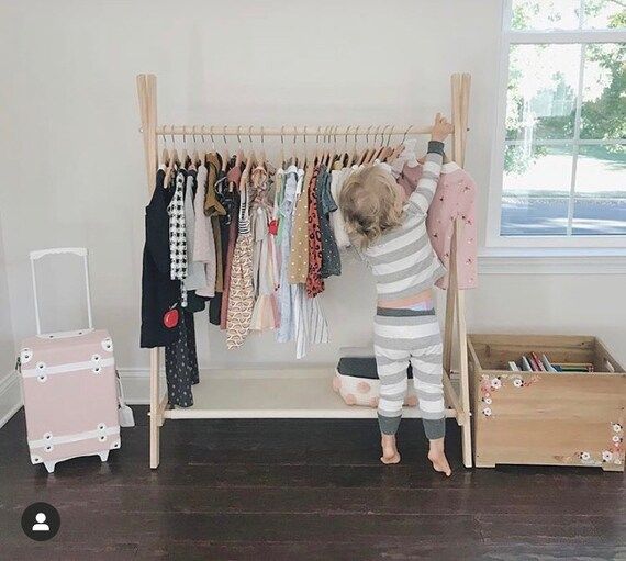 Clothing Rack, Dress Up Storage, Childrens Decor, Kids Clothing, Wooden Rack With Storage Shelf, ... | Etsy (US)