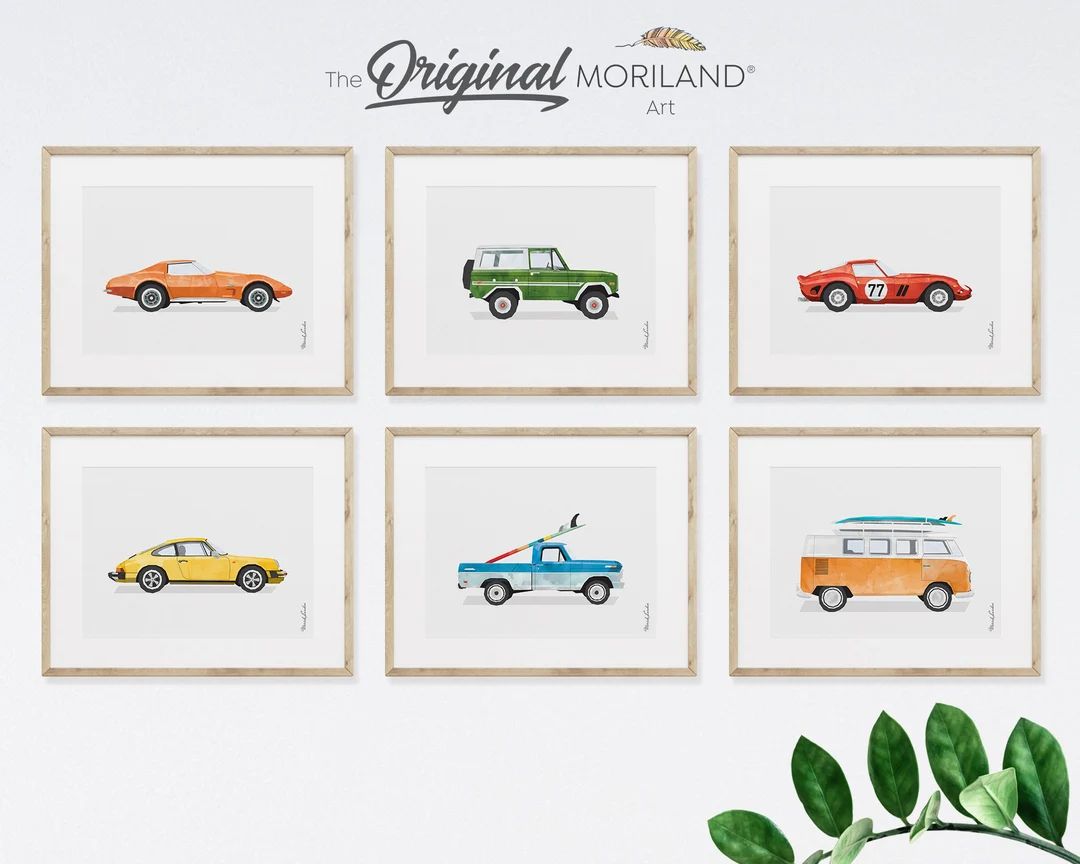 Classic Cars Art Prints - Printable Set of 6, Race Car Poster, Car Prints for Boys Room, Surf Nur... | Etsy (US)