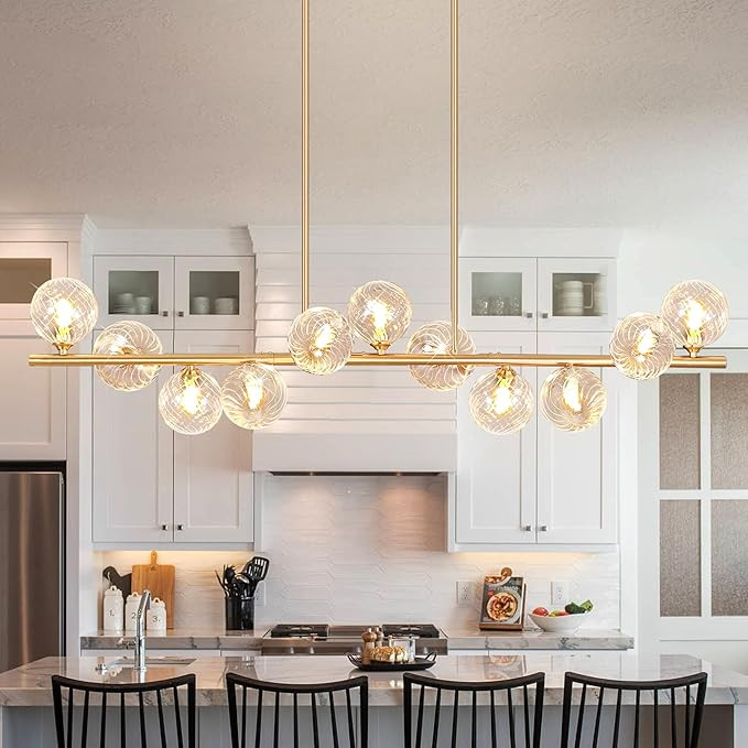 Auffel Linear Chandeliers for Dining Room 51" Gold Linear Pendant Light with Clear Swirled Globe ... | Amazon (US)
