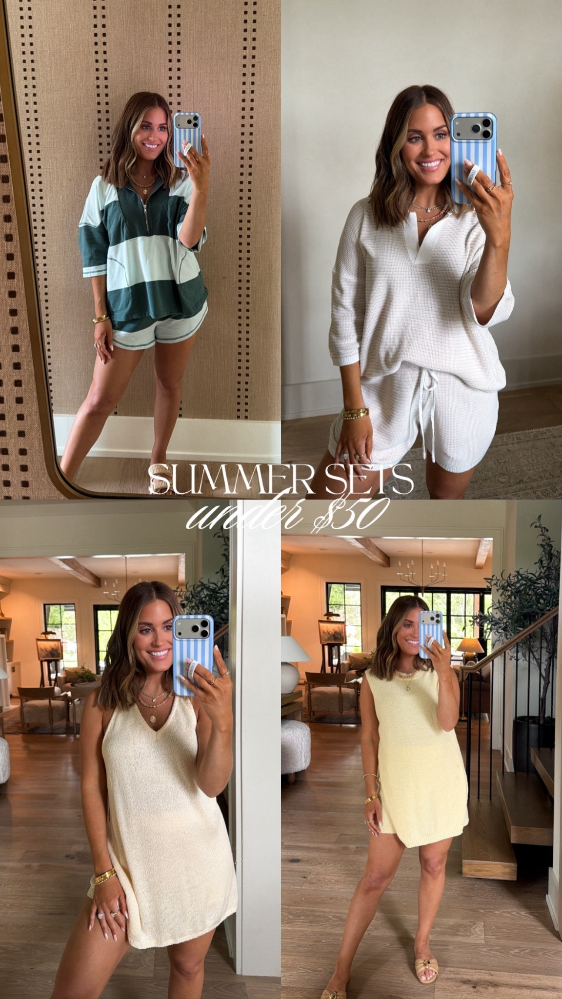 Summer sets under $50 ☀️ Just got my Amazon order in with lots of comfy everyday sets I can wear this summer- currently 16 weeks pregnant, and love these easy and comfy outfit looks! Wearing an xs in everything