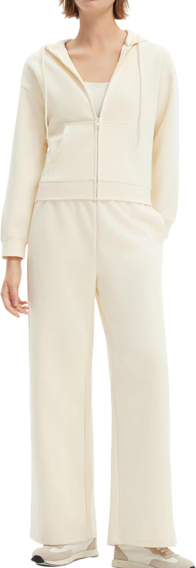 SUUKSESS Womens 2 Piece Sweatsuits Outfits Zip Up Hoodie Tracksuit Straight Wide Leg Sweatpant Lo... | Amazon (US)