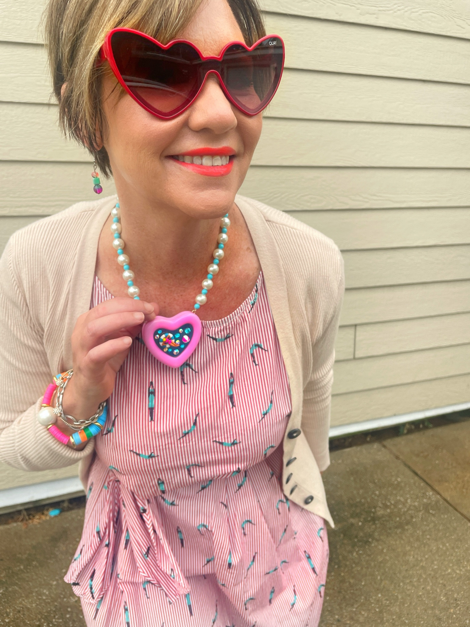 Red Heart sunnies heart sunglasses quay dress with swimming girls Betsey Johnson heart poolside necklace 

#LTKOver40 #LTKStyleTip #LTKSeasonal