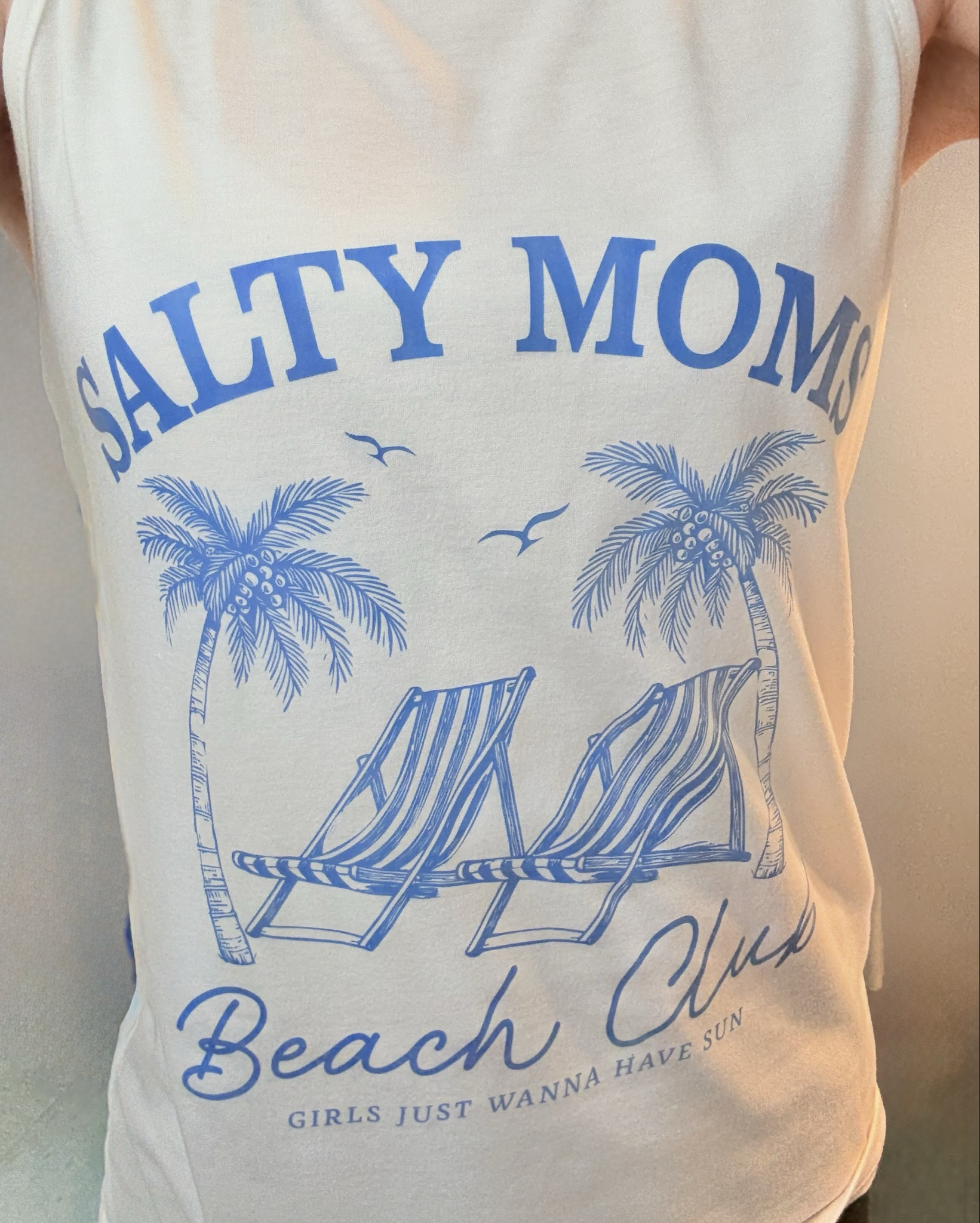 Salty moms beach club 
Girls just wanna have sun 
☀️ 