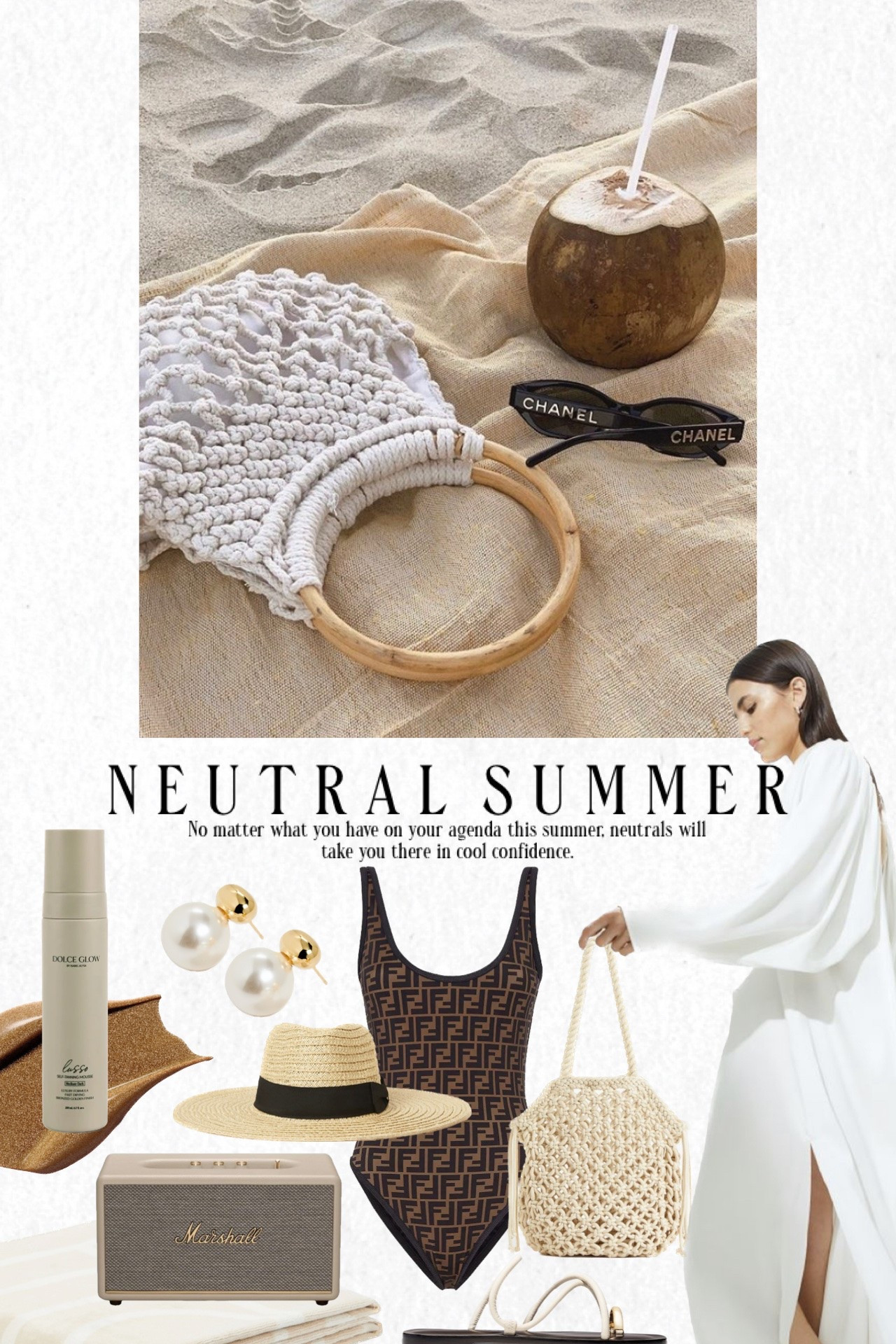 This summers neutral best sellers 🥥

#swim #swimsuit #sandals #bag #sunlesstanning jewelry Marshall speaker Chanel accessories

#LTKBeauty #LTKSwim #LTKgrwm