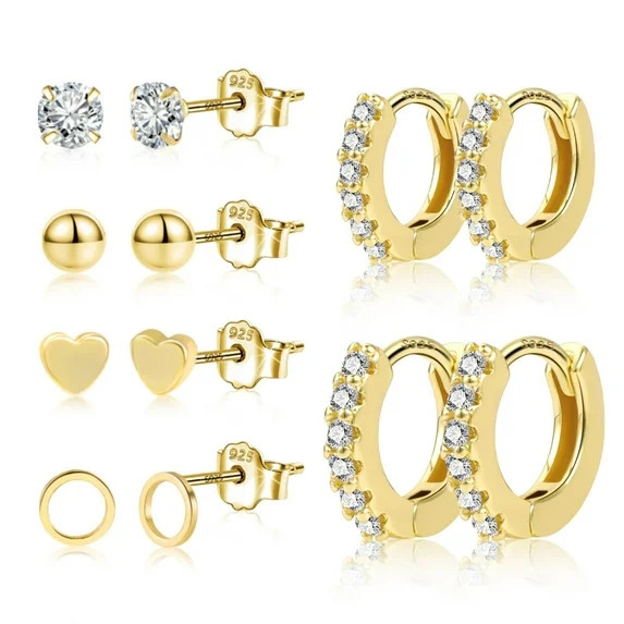 Lancharmed Gold Plated Earrings for Womens,6 Pairs of Circle Love Zircon 4 Claws Earring Valentin... | Walmart (US)