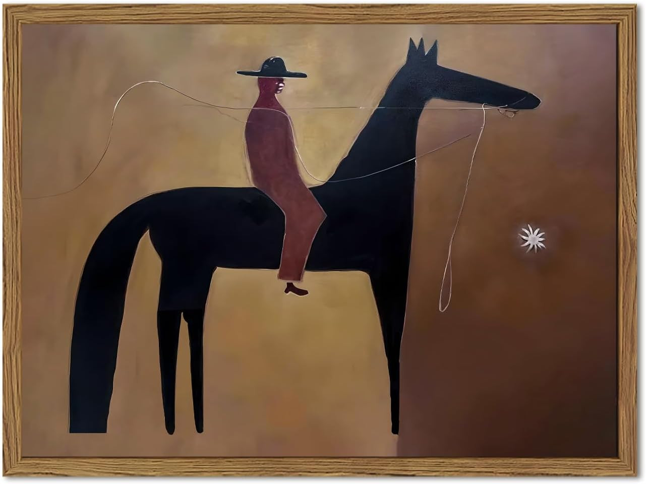 Vintage Western Cowboy Wall Art Abstract Southwestern Horse Wall Decor Painting, Mid Century Cowboy Poster Canvas Print Picture for Living Room Bedroom 12x16 inch Wood Framed | Amazon (US)