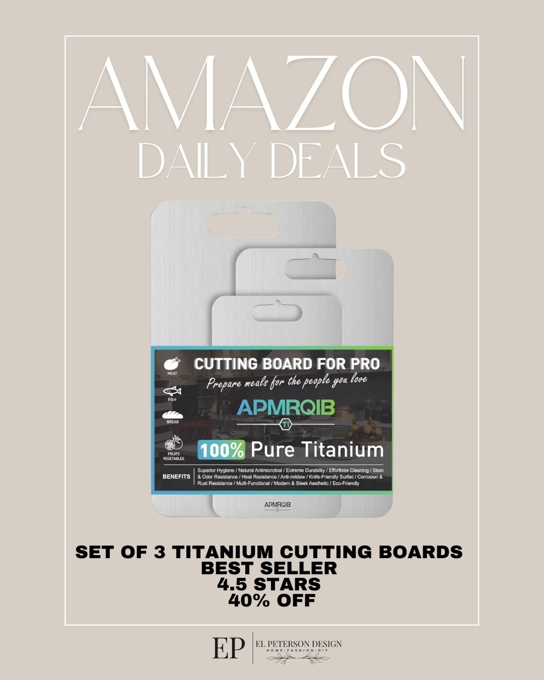 Amazon daily deals
Titanium cutting boards 

#LTKSaleAlert #LTKFindsUnder100