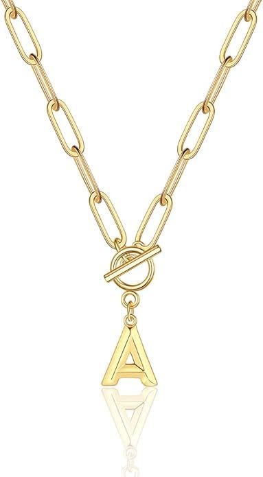 Toggle Clasp Capital A-Z Initial Necklace For Women HipHop Gold Alphabet Pendant Necklaces Thick ... | Amazon (US)
