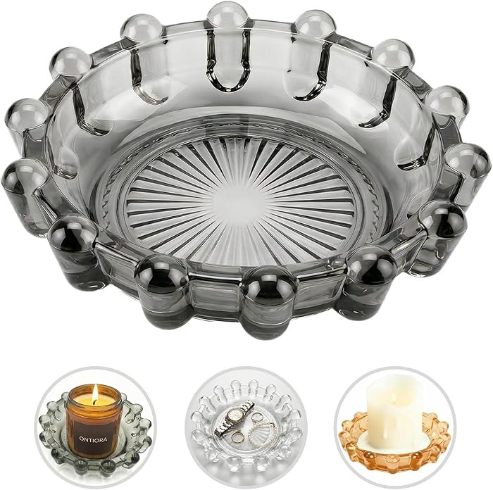 Bubble Smoky Glass Candle Holder – Modern Anthropologie-Inspired Decor Dish for Small Candles &... | Amazon (US)