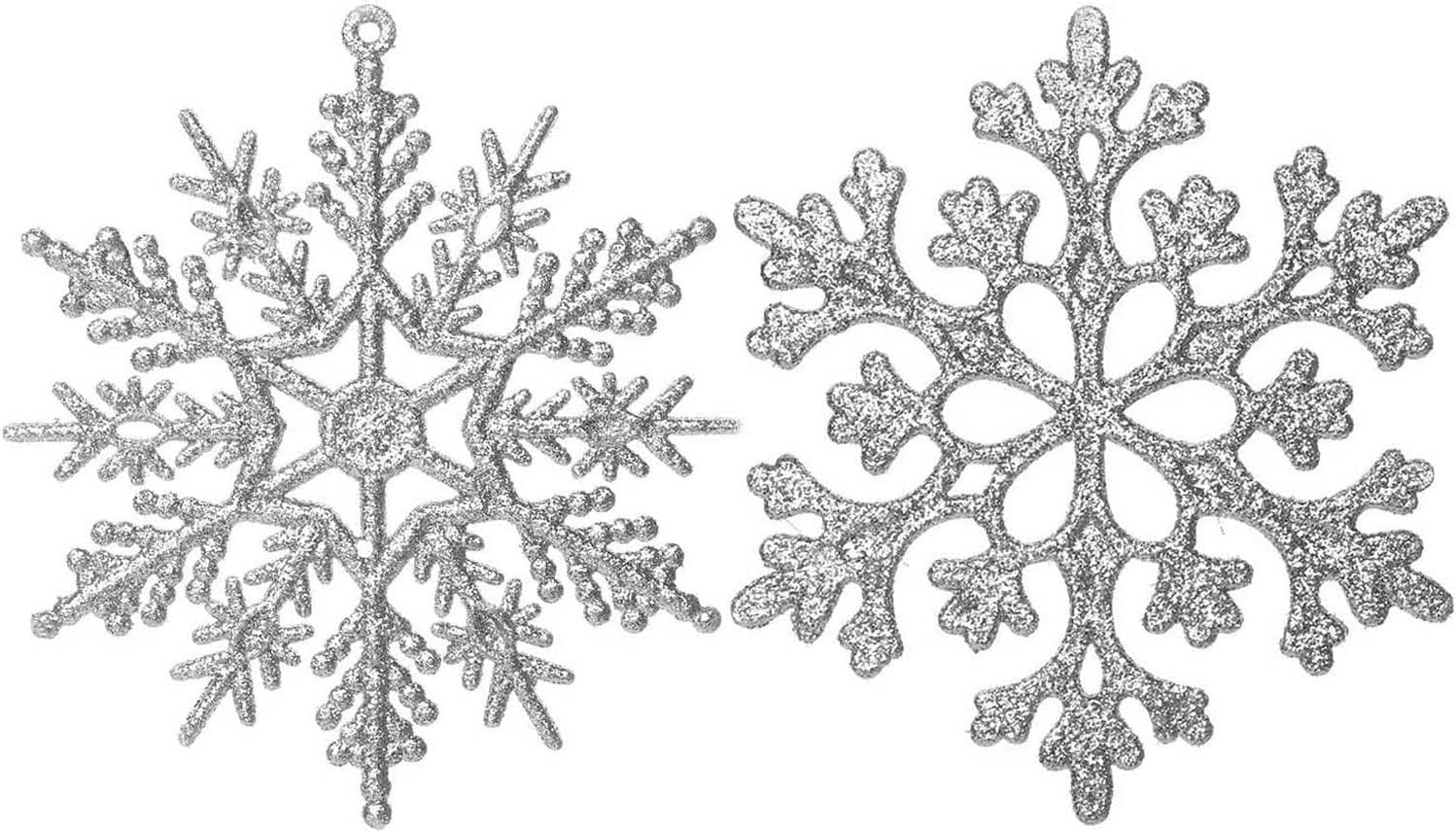 Amazon.com: Eokeanon 36 Pack Silver Glitter Snowflake Ornaments, Plastic Christmas Glitter Snowfl... | Amazon (US)
