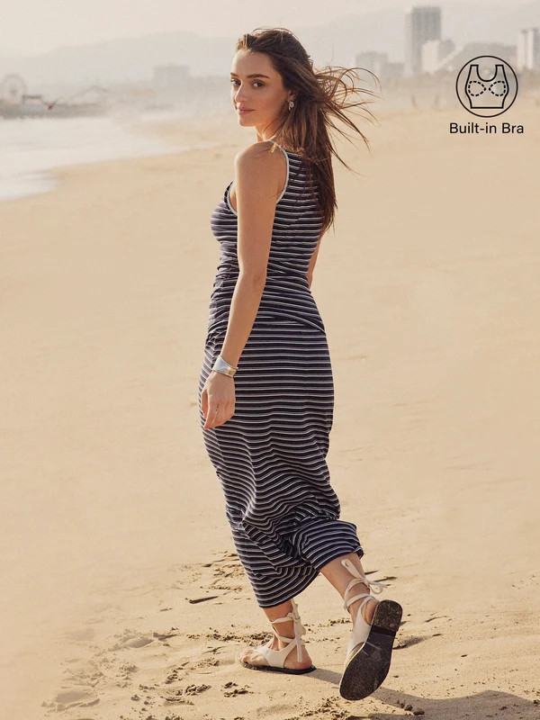2Pcs Set Striped Spaghetti Bra Top & Low Rise Striped Midi Skirt | OGLmove