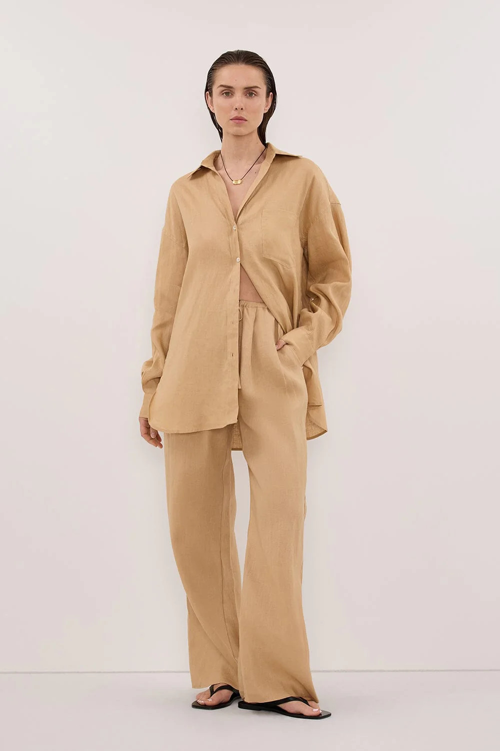 LUNE TAN OVERSIZED LINEN SHIRT | DISSH