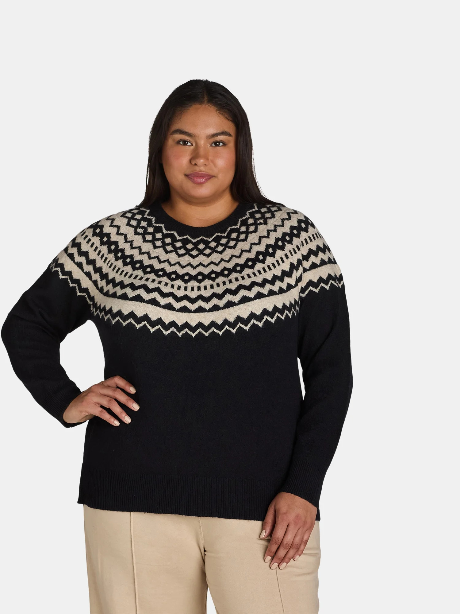 Terra & Sky Women’s Plus Fair Isle Sweater, Lightweight, Sizes 0X-5X - Walmart.com | Walmart (US)