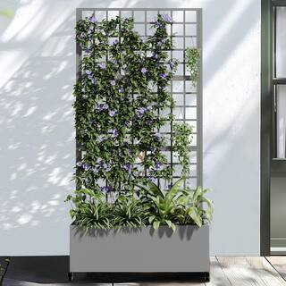71 in. H Metal Gray Rectangle Pots and Planter Raised Bed Box with Trellis for Vine Climbing Plan... | The Home Depot
