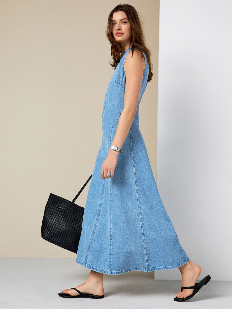 Light Blue Seamed Sleeveless Denim Maxi Dress | Next US