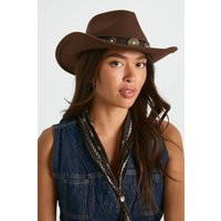 Womens Studded Trim Western Cowboy Hat - Brown - One Size | boohoo (US & Canada)