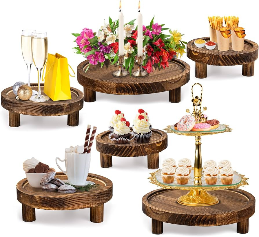 6PCS Wooden Risers for Display Wood Cake Stand for Party Round Food Risers for Buffet Wooden Hold... | Amazon (US)