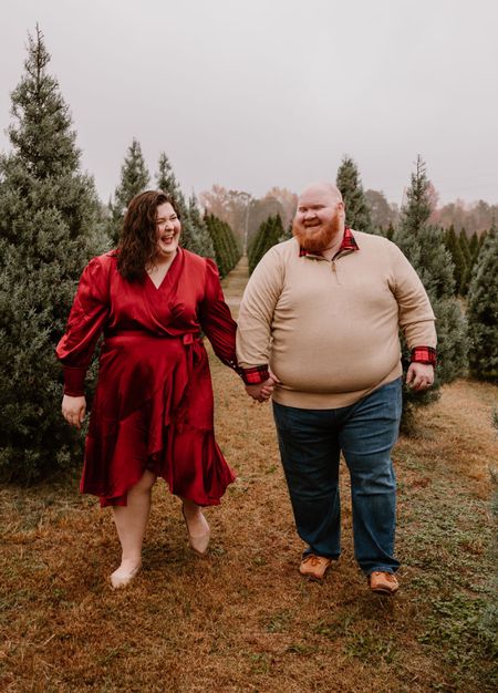 Plus Size Couples Holiday Photo Outfit Ideas: love how these photos turned out—here is a great idea of what to wear for holiday photos! I’m wearing a size 20 in the dress, Alan is wearing a 4X big in his sweater & button down! 

#LTKSeasonal #LTKplussize #LTKHoliday
