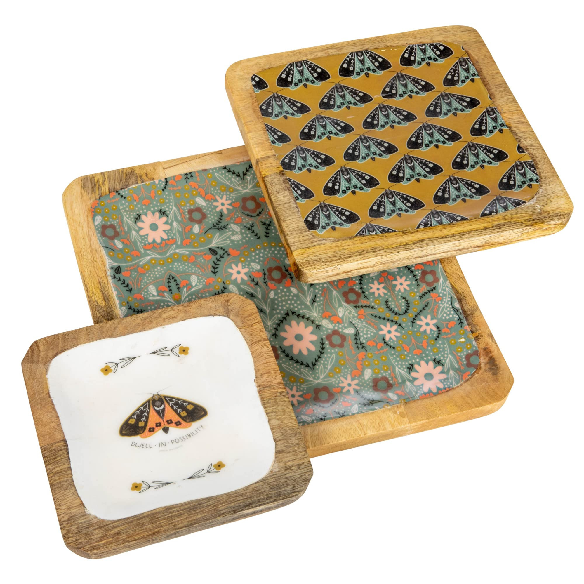 Creative Co-Op Enameled Wood Moths and Florals, Set of 3 Sizes, Multicolor Tray, Multi | Amazon (US)