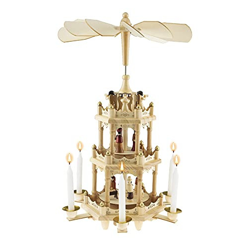 Clever Creations Beige Three Tier Carousel 18 Inch Traditional Wooden Christmas Pyramid Decoration, Festive Christmas Décor for Shelves and Tables | Amazon (US)