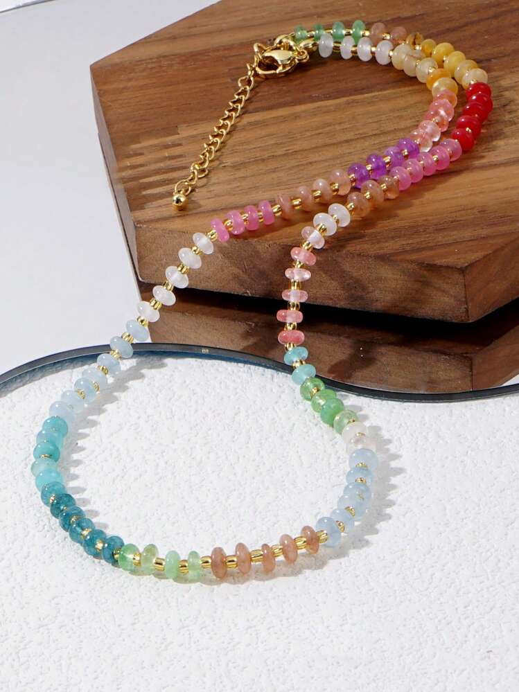 1pc 2024 Colorful Natural Stone Handmade Beaded Elegant Fashion BOHO Jewelry Copper Gold-Plated Lobster Clasp Women Necklace As Summer Gifts For Her,Best Friend Gifts | SHEIN