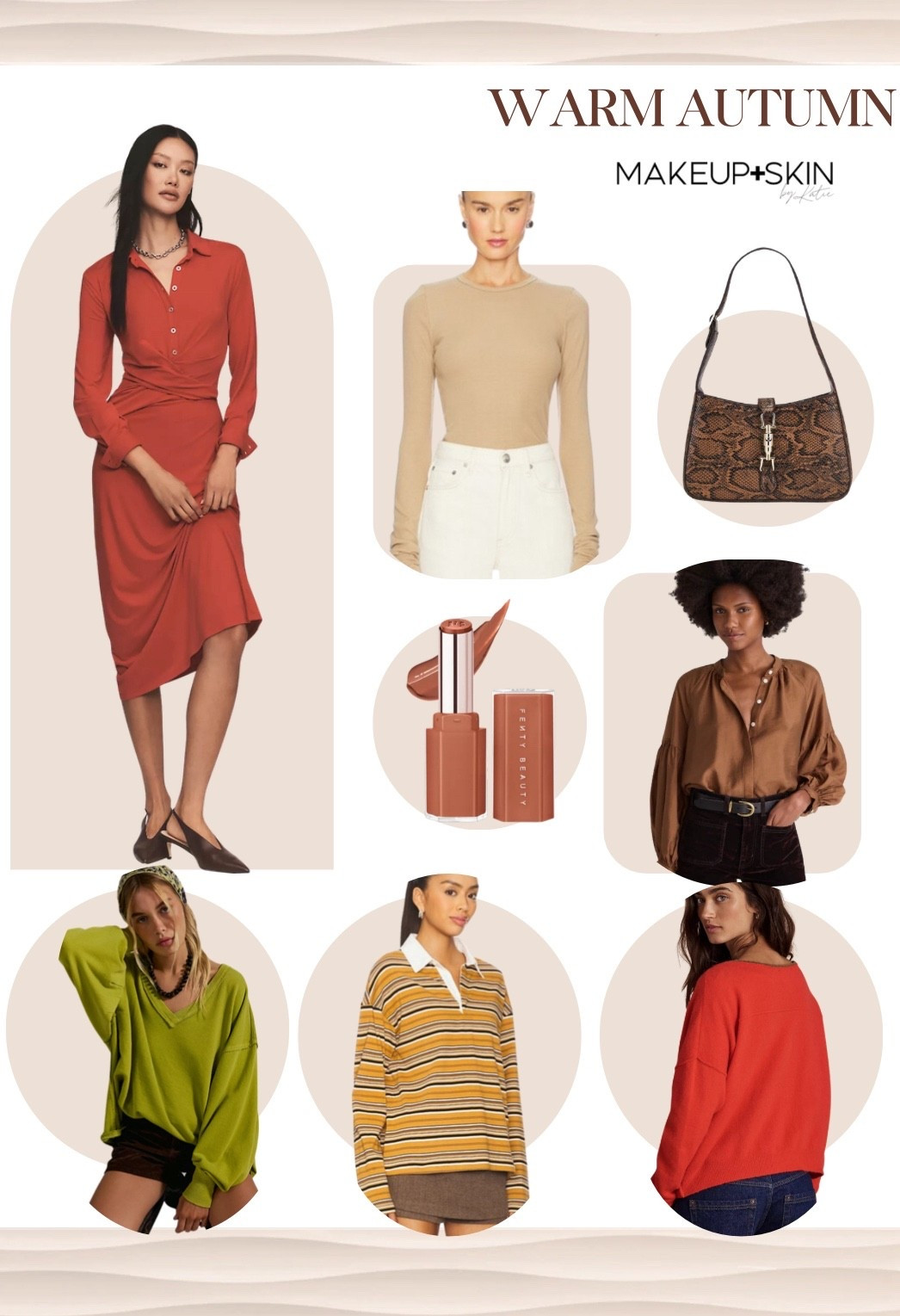 Warm Autumn friends you need rich, clearly warm, earthy colors. Olive, mustard, terracotta, camel, warm brown, and rust are go-to shades. These colors feel grounded and intentional. Skip cool blues, icy shades, gray, and pure white because they clash with your warmth.

#LTKFindsUnder100 #LTKdayinmylife #LTKgrwm