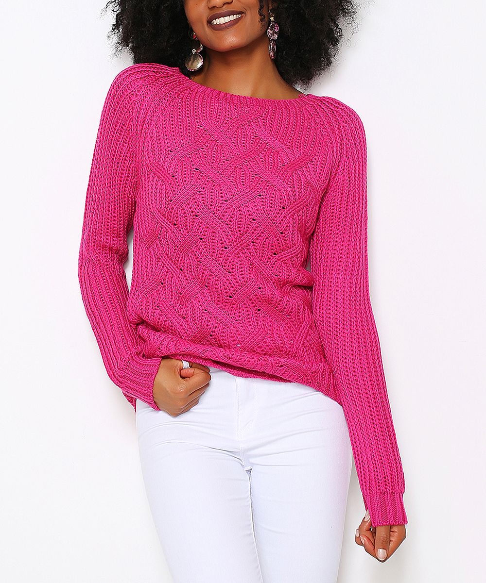 HOPOI Women's Pullover Sweaters Fuschia - Fuschia Crisscross Wool-Blend Sweater | Zulily