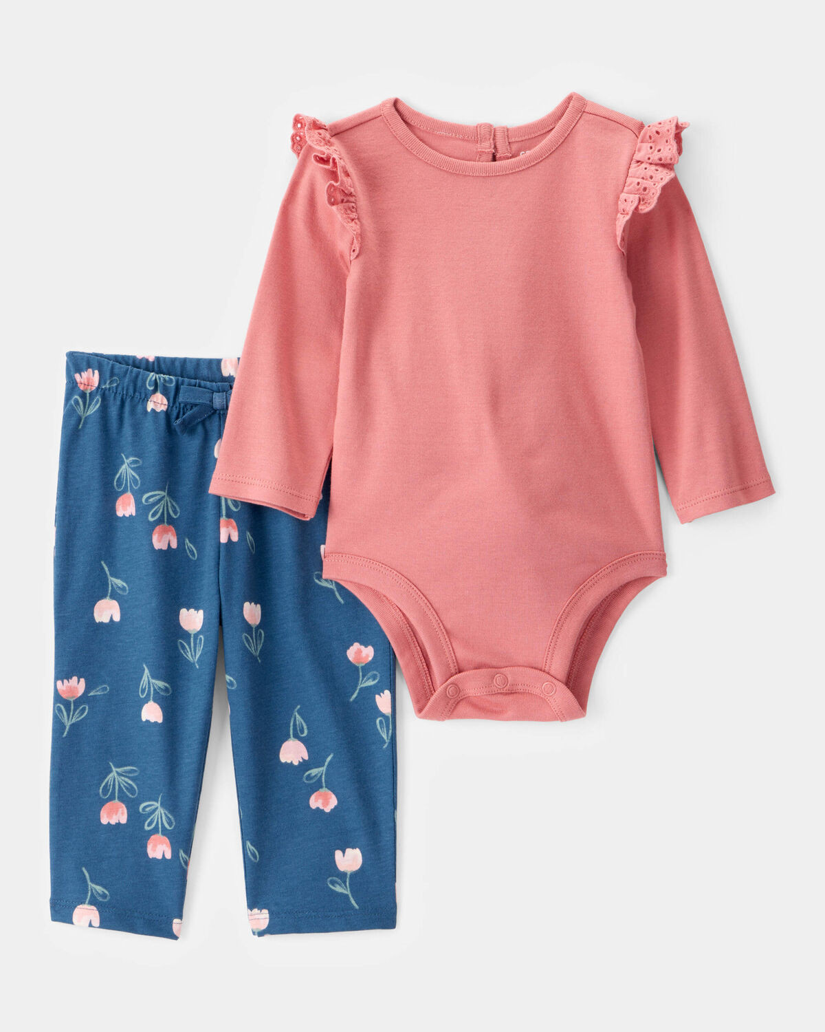 Baby Girl 2-Piece Long-Sleeve Floral Long-Sleeve Bodysuit Pant Set - Pink/Blue | Carter's Inc