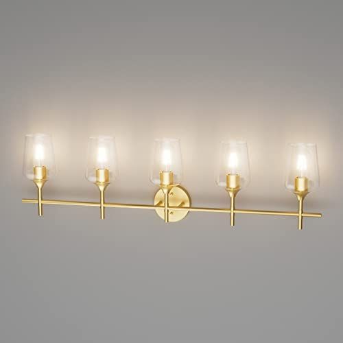 Ralbay Vintage Gold Bathroom Light Fixtures 5-Lights Industrial Gold Finish with Clear Glass Vani... | Amazon (CA)