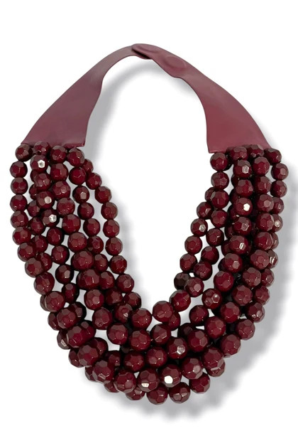 Carla 7 Strand Burgundy Faceted Bead Statement Necklace | The Willow Tree
