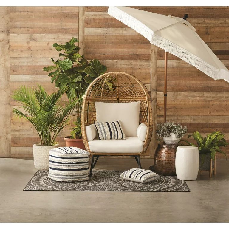 Better Homes & Gardens Ventura Boho Stationary Outdoor Wicker Egg Chair - Walmart.com | Walmart (US)