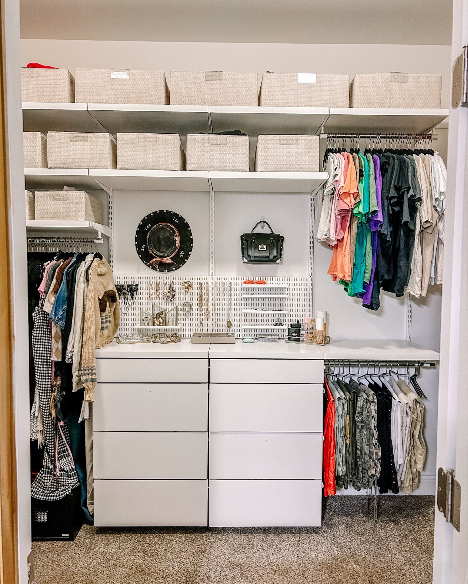 Our sweet client had a closet that was totally not functional (think one wire rod around the whole room...) so installing this new Elfa Decor closet was a game changer for her - everything fits, she can see it all, and it is so pretty to boot.

Her reaction? "Oh my gosh I love it!!! Completely transformed my closet!!" and "This has been really really great. I love the ladies and the new installs. Seriously, it’s crazy!"

