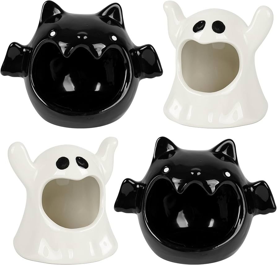 4 Pieces Halloween Candy Bowls Halloween Candy Dish Holder Ceramic Bat Ghost Shaped Candle Holder... | Amazon (US)