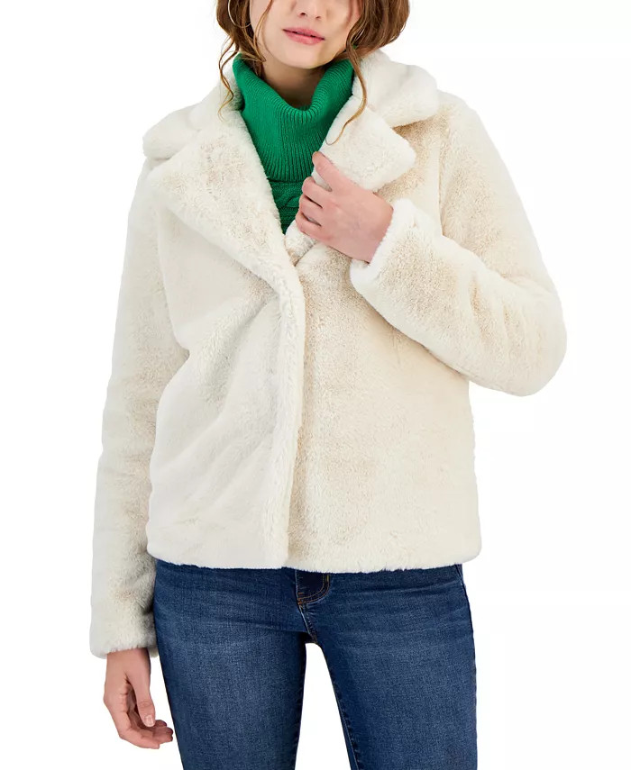 Juniors' Notch-Collar Faux-Fur Jacket | Macy's