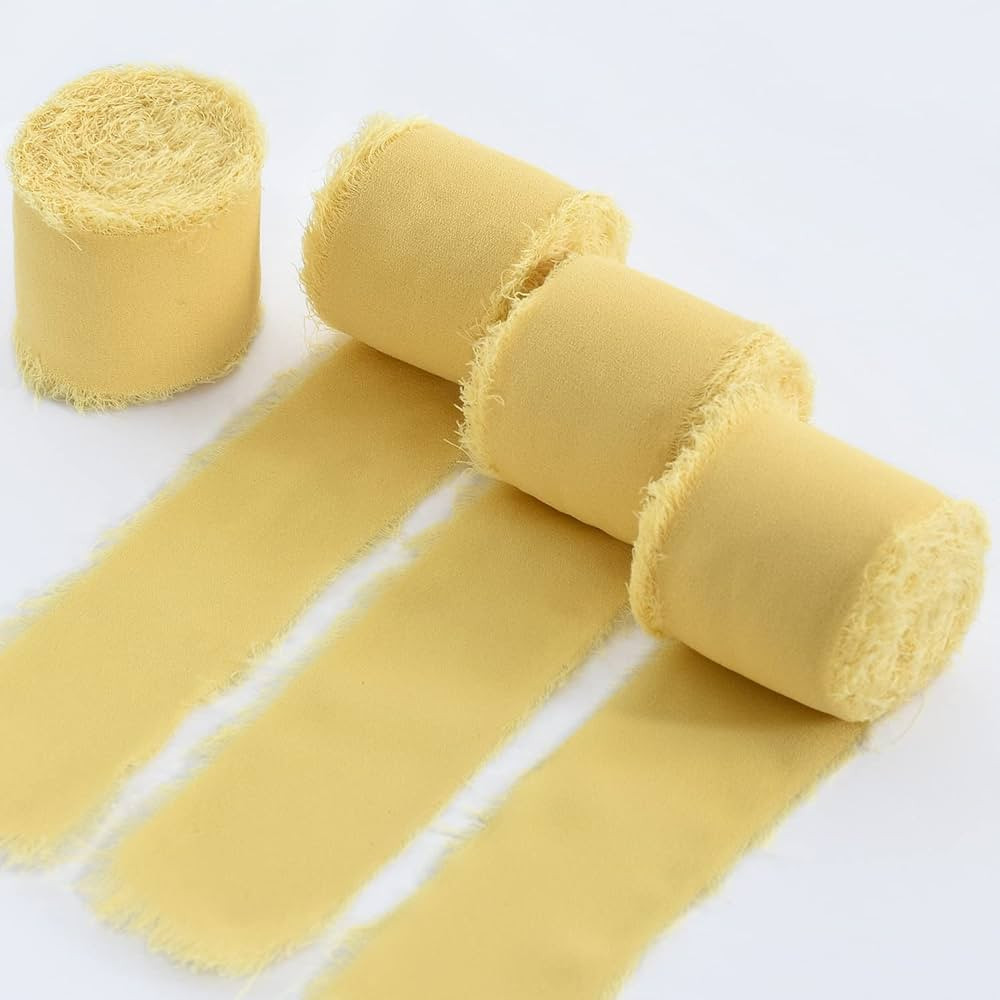 TONIFUL 4 Rolls Silk Chiffon Ribbon, 1-1/2 Inch x 22yds, Cream Yellow Chiffon Ribbons, Handmade F... | Amazon (US)
